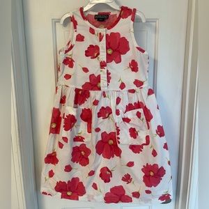 Lands’ End girls white with pink flowers dress size 6